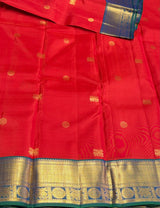 Red and peacock blue Pure Vintage Kanchipuram Silk saree - PPUREN45