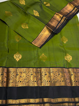 Olive green and Deep blue Pure Vintage Kanchipuram Silk saree - PPUREN52