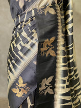 Off white and black tusser silk saree - PBRSS1E