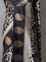 Off white and black tusser silk saree - PBRSS1