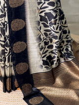Off white and black tusser silk saree - PBRSS1
