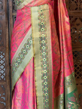 Dark Peach Tissue pochampalli silk Saree - PBRKIV3D