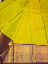 Lime green and purple Semi Kanchipuram Silk Saree - PSSRN58