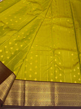 Lime green and brown Semi Kanchipuram Silk Saree - PSSRN66