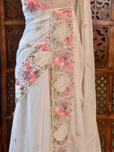 White Crush Georgette Saree - PBRCHAND