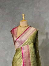 Olive Green Mashru Banarasi silk Saree - PBRRAH1A