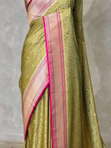 Olive Green Mashru Banarasi silk Saree - PBRRAH1A