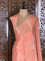 Pastal Peach pure Glass organza saree- PBRCHAND3B