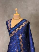 Dark Blue Pure mashru Satin Banarasi silk saree - PRAZ13C