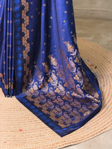 Dark Blue Pure mashru Satin Banarasi silk saree - PRAZ13C