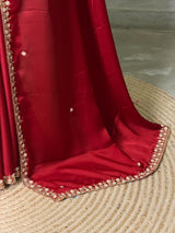 Maroon Pure Satin silk Designer saree- PBRDS3A