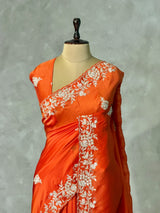 Orange Pure Satin silk Designer saree- PBRDS4