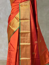 Rust Orange and Green semi kanchipuram soft silk saree - PSSN205