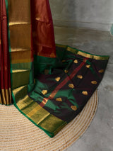 Brown and Green semi kanchipuram soft silk saree - PSSN204