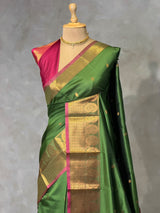 Olive Green and Magenta semi kanchipuram soft silk saree - PSSN208