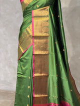 Olive Green and Magenta semi kanchipuram soft silk saree - PSSN208