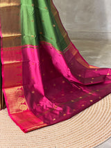 Olive Green and Magenta semi kanchipuram soft silk saree - PSSN208