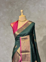 Green and Magenta semi kanchipuram soft silk saree - PSSN207