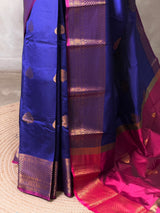 Blue and magenta semi kanchipuram soft silk saree - PSSN206