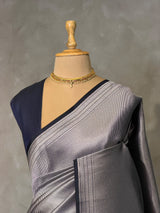 Navy Blue Premium katan Banarasi silk saree - PRAZ14D