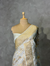 Off white Pure mashru Satin Banarasi silk saree - PRAZ17