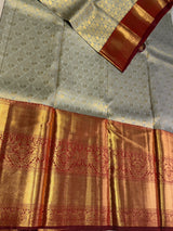 Bluish grey and maroon Pure Kanchipuram Silk saree - PPURE138