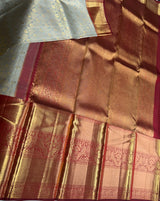 Bluish grey and maroon Pure Kanchipuram Silk saree - PPURE138