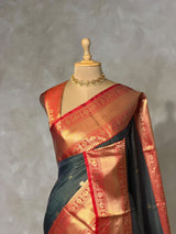 Dark green and Red semi banarasi Saree - PIH106