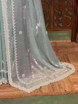 Pastal blue fendy silk Designer saree- PBRDS5B