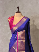 Blue and Magenta semi kanchipuram soft silk saree - PSSN210