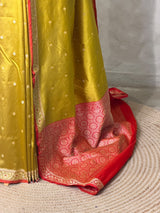 Olive green and Red Silk saree - PBRZU14B
