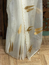 Off white and gold organza silk saree- PBRRB1B