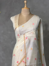 Off white Chanderi silk cotton Jamdani woven saree- PBRJ38D