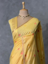 Yellow Chanderi silk cotton Jamdani woven saree- PBRJ38A