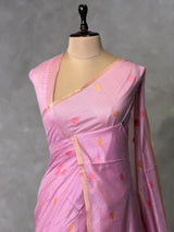 Pink Chanderi silk cotton Jamdani woven saree- PBRJ38C