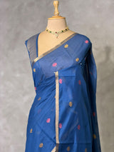 Blue Chanderi silk cotton Jamdani woven saree- PBRJ38F