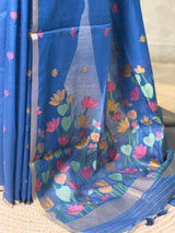 Blue Chanderi silk cotton Jamdani woven saree- PBRJ38F
