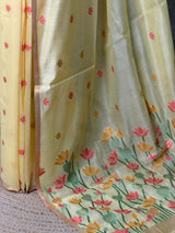 Pastal Yellow Chanderi silk cotton Jamdani woven saree- PBRJ38G