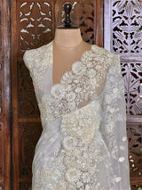 White Organza Designer saree- PBRDS1