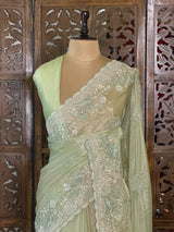 Pastal green fendy silk Designer saree- PBRDS5