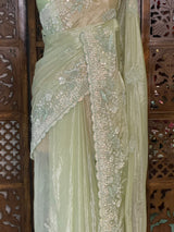 Pastal green fendy silk Designer saree- PBRDS5