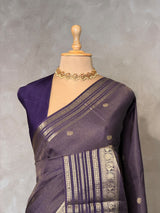 Navy Blue Viscose Tissue Silk Saree - PBRATH9B