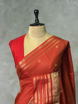 Dark Red Viscose Tissue Silk Saree - PBRATH9C