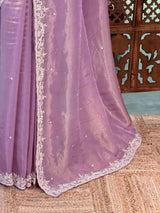 Lavender Pure Satin silk Designer saree- PBRDS4A