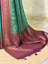Aqua green and Violet Georgette saree- PBRSB1E
