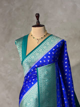 Royal blue and Aqua blue Dola silk saree- PBRSB2O