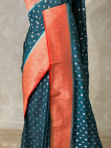 Teal Blue and Orange Dola silk saree- PBRSB2L