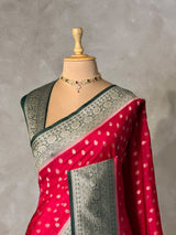 Dark pink and Green Dola silk saree- PBRSB2E