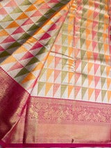 Off white and Dark Pink Bridal Tissue Kanchipuram saree- PBRIDEK37