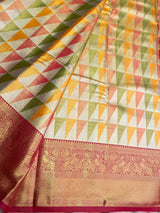 Off white and Red Bridal Tissue Kanchipuram saree- PBRIDEK37A
